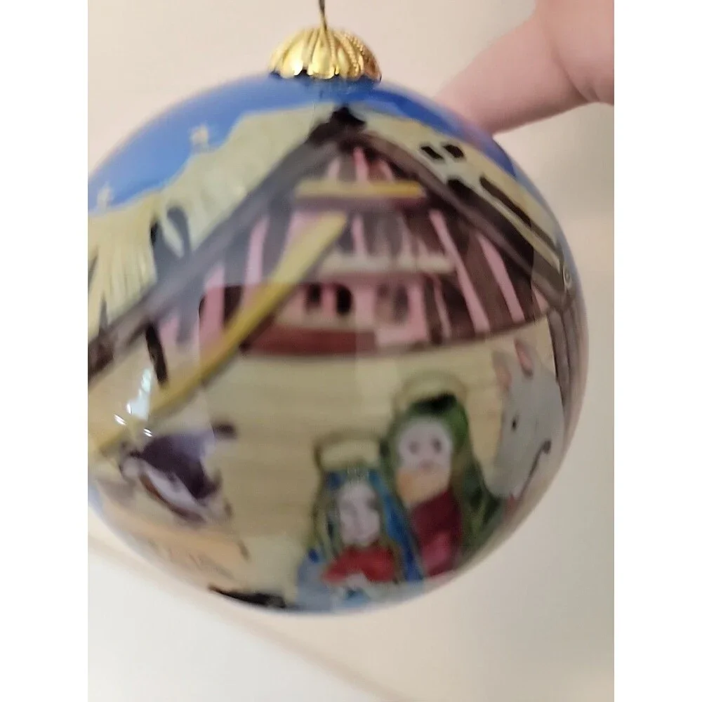 Li Bien 2003 Christmas Ornament Nativity Scene Mary Joseph Jesus Glass Globe